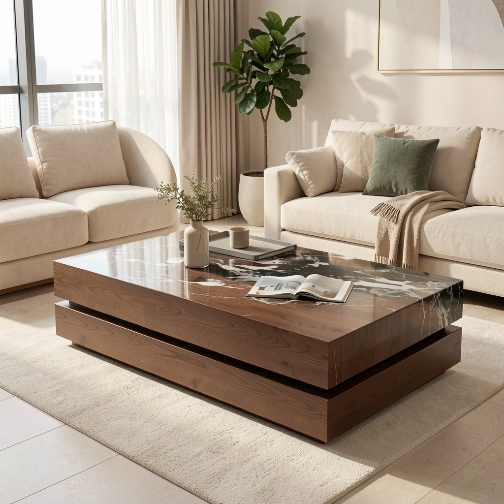Black White Coffee Table (DY双层长茶几) in home staged