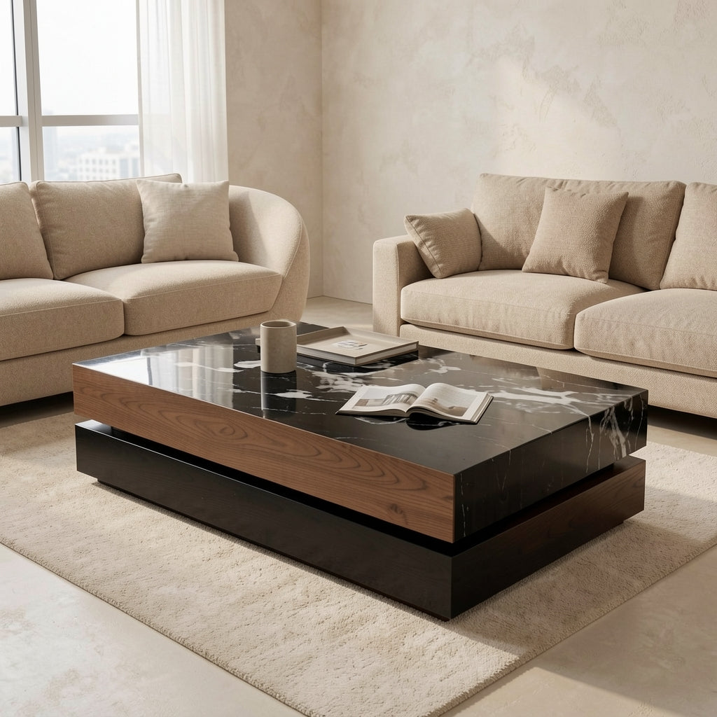 Black White Coffee Table (DY双层长茶几) in tonal taupe cocoon