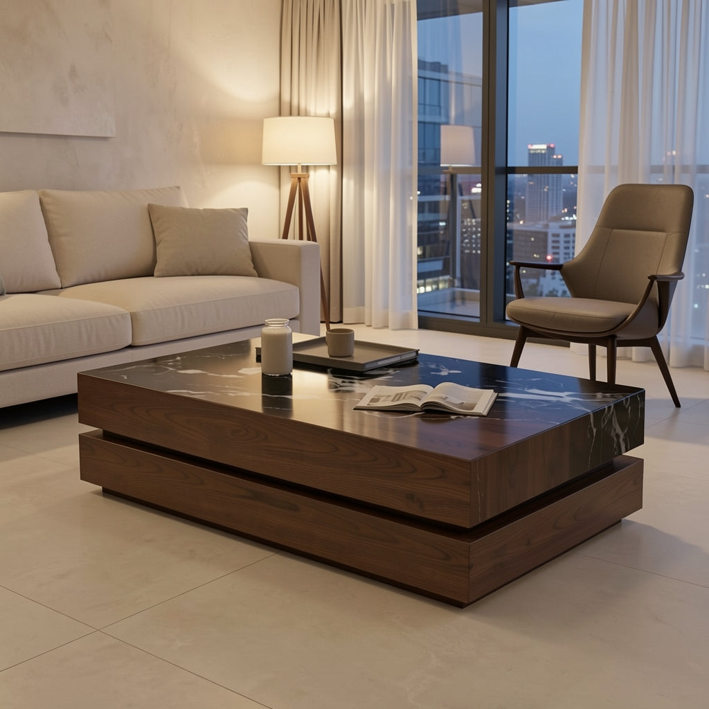 Black White Coffee Table (DY双层长茶几) in urban dusk