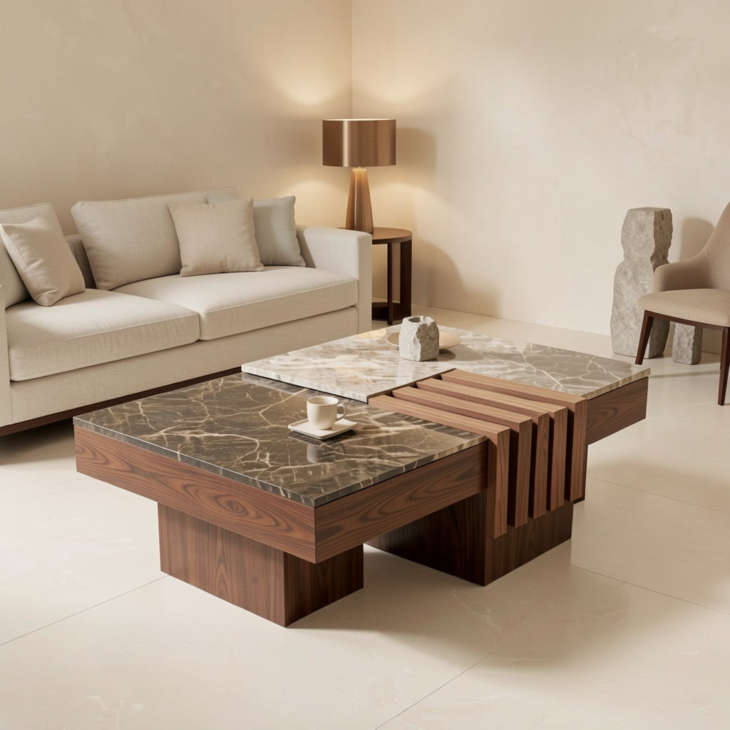 Rectangular Coffee Table (DYMD原野茶儿) in marble bronze