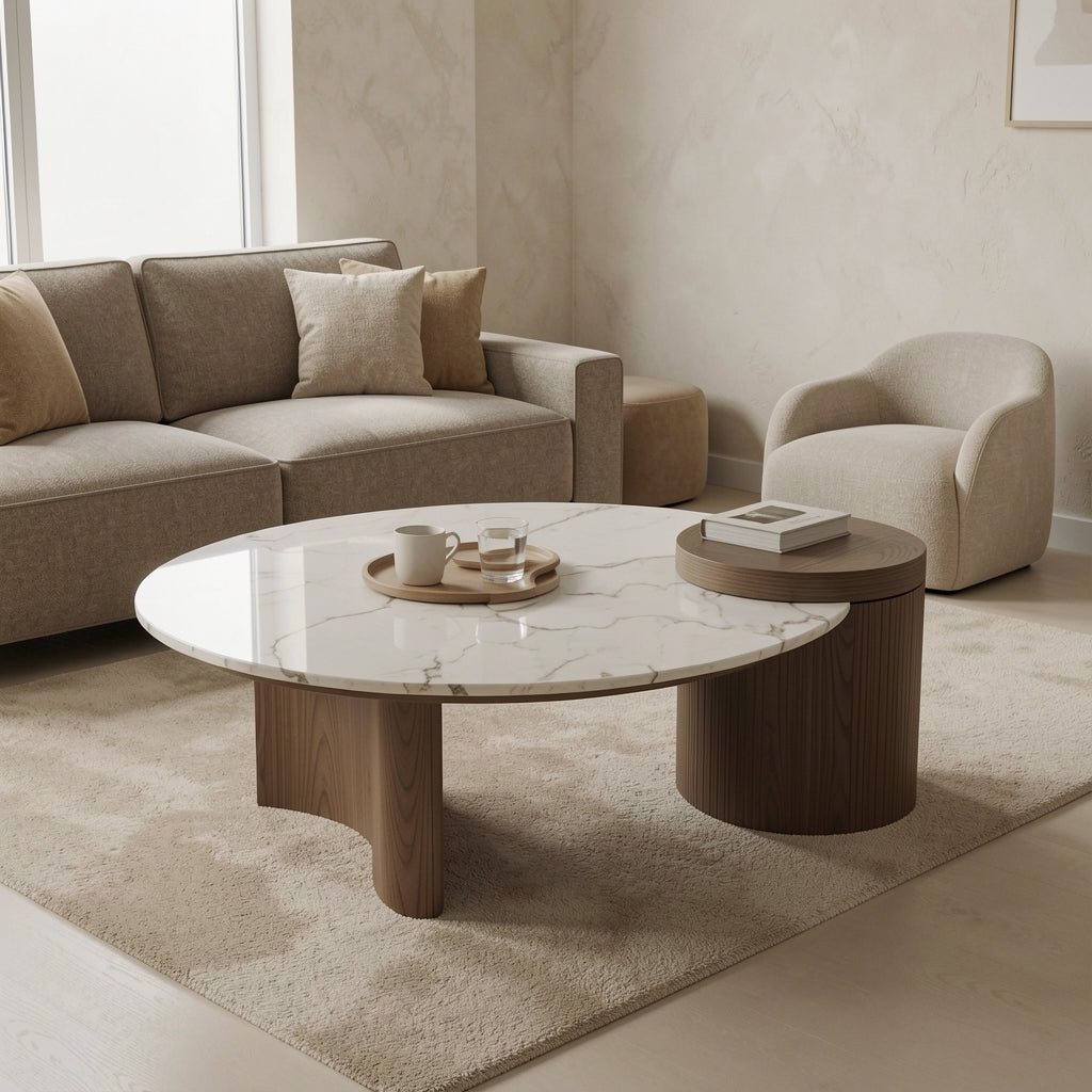 Oval Coffee Table (DYMD) in tonal taupe cocoon