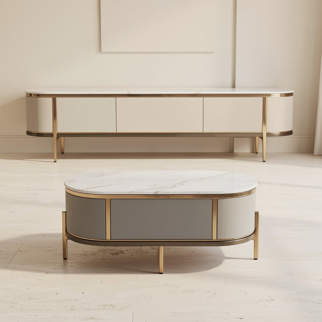 White TV Console and Coffee Table (DYNB1266) in back