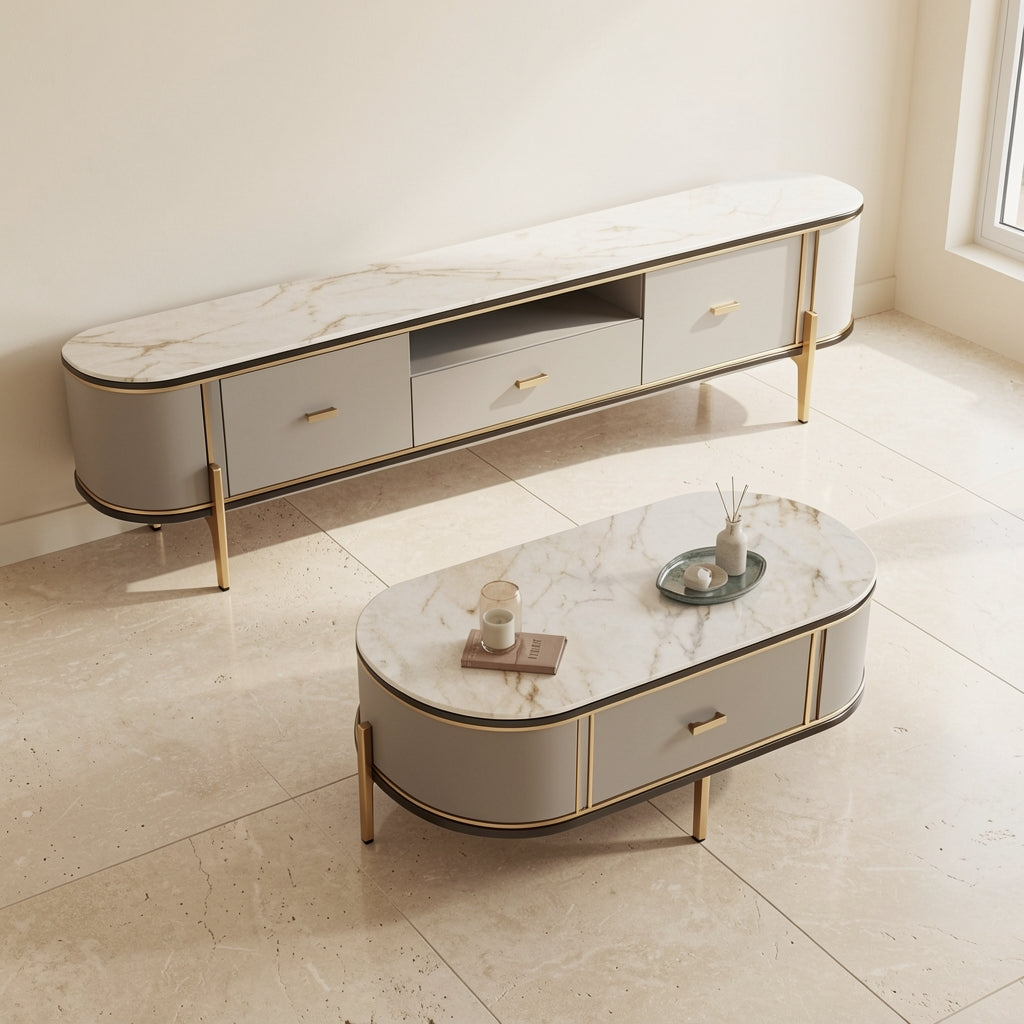 White TV Console and Coffee Table (DYNB1266) in elevated