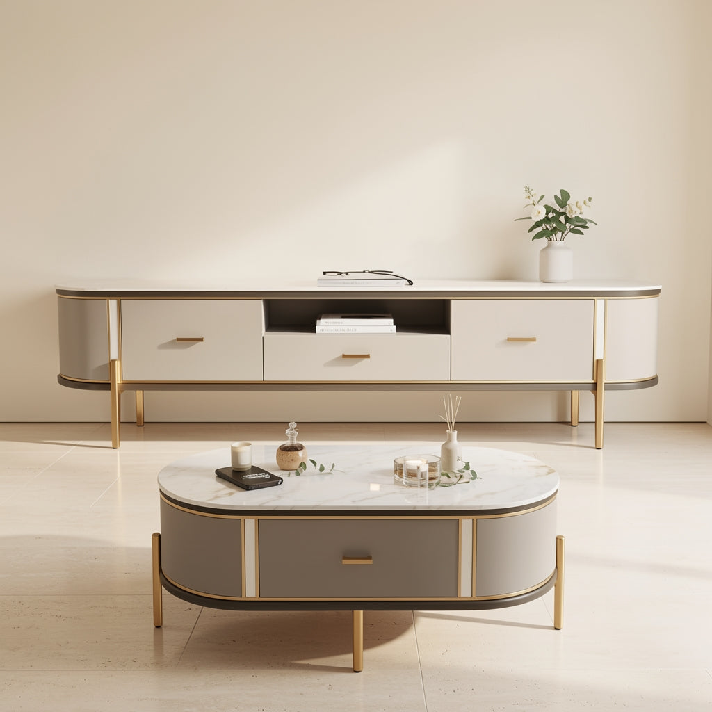White TV Console and Coffee Table (DYNB1266) in front