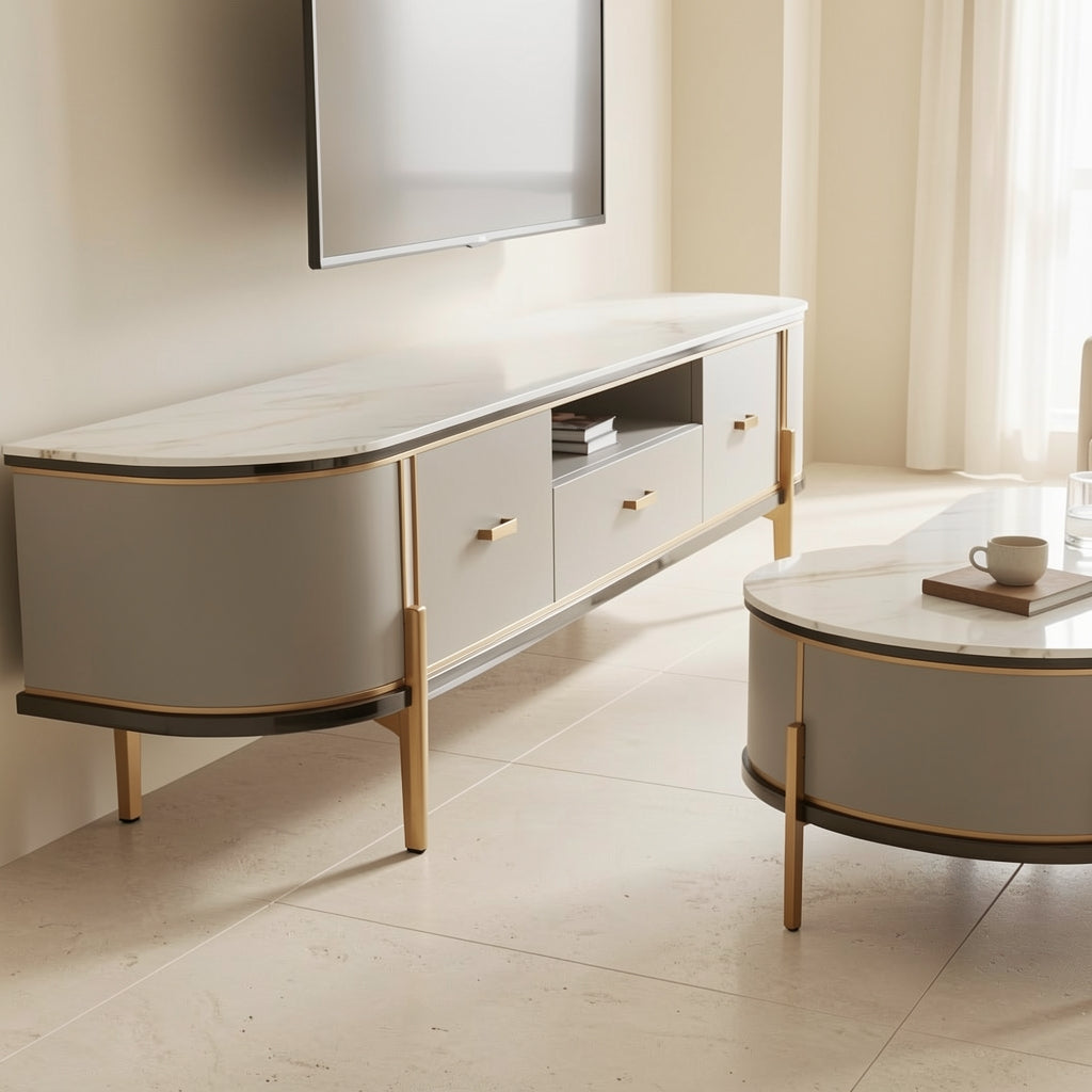 White TV Console and Coffee Table (DYNB1266) in left