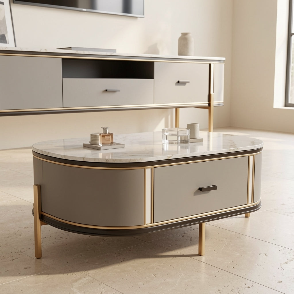 White TV Console and Coffee Table (DYNB1266) in low