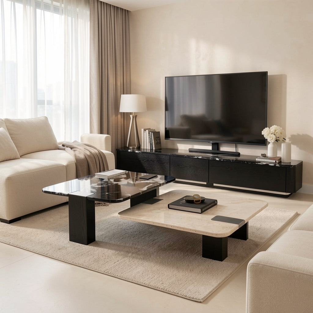 Black TV Console and Coffee Table (DYJ751) in home staged