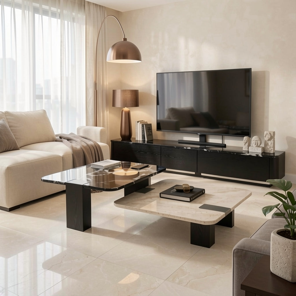 Black TV Console and Coffee Table (DYJ751) in marble bronze
