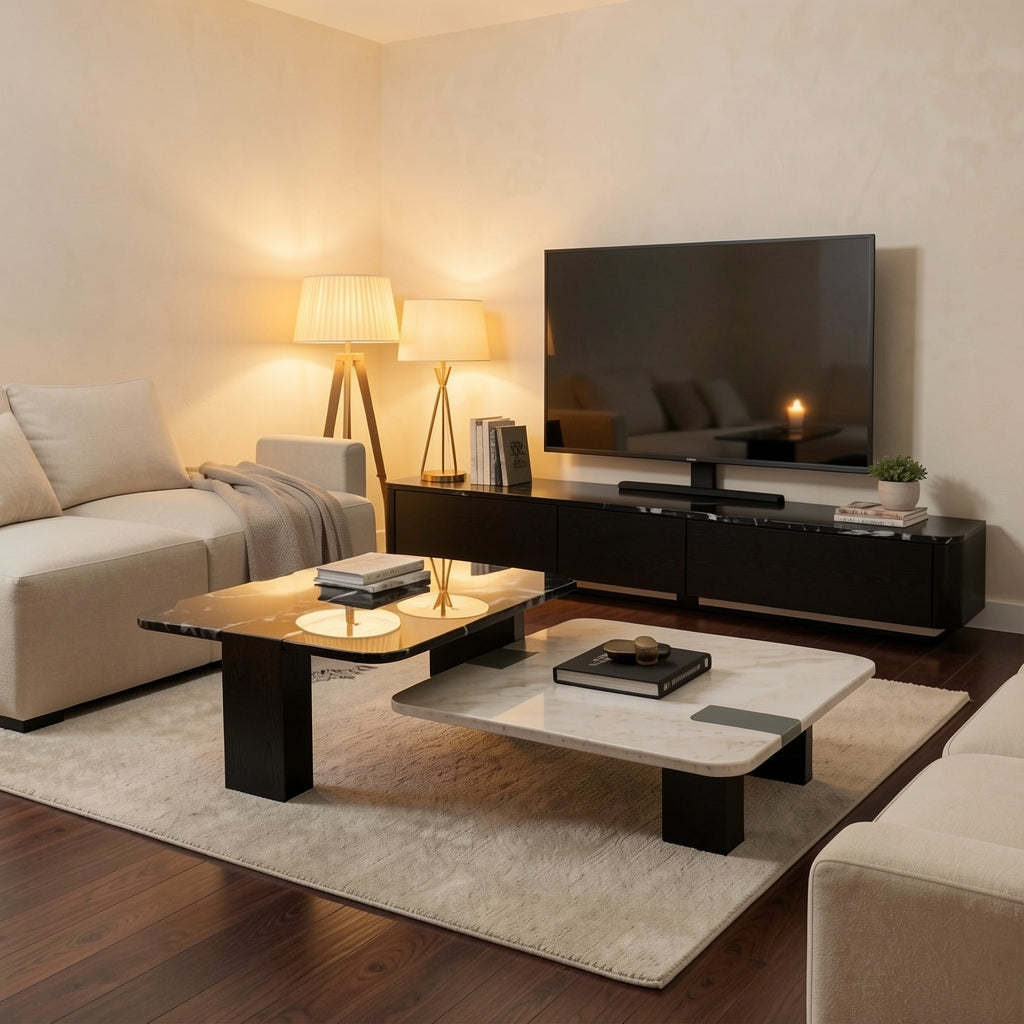 Black TV Console and Coffee Table (DYJ751) in warm evening walnut