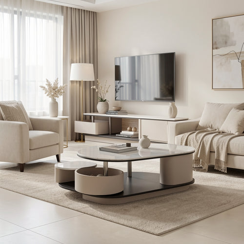 Gray TV Console and Coffee Table (DYJ2408) in home staged