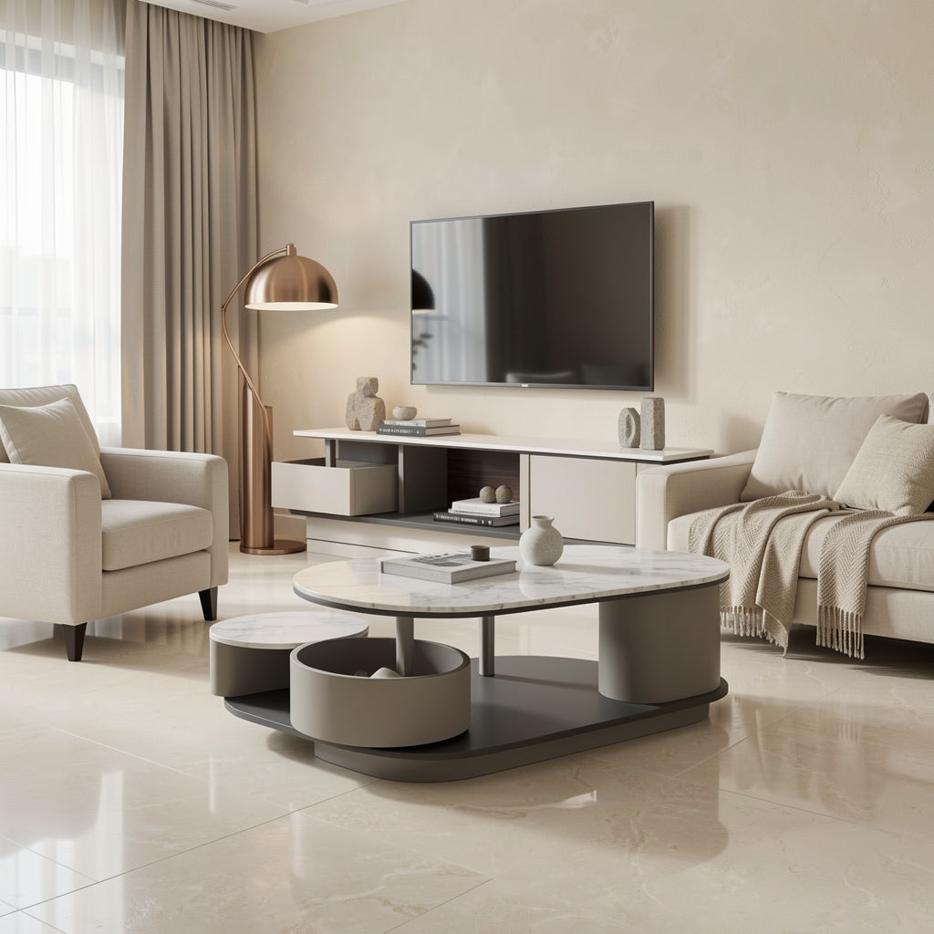 Gray TV Console and Coffee Table (DYJ2408) in marble bronze