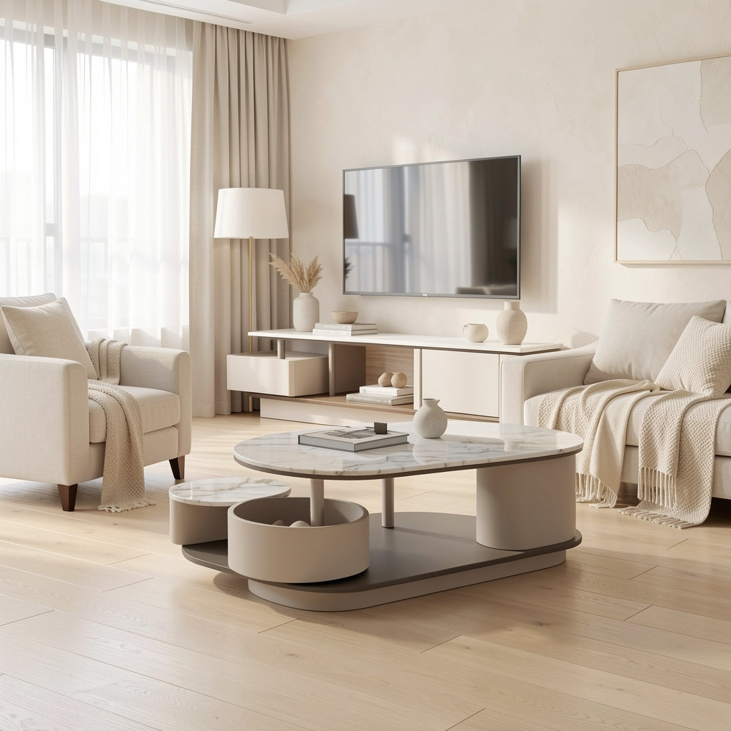 Gray TV Console and Coffee Table (DYJ2408) in soft oak daylight