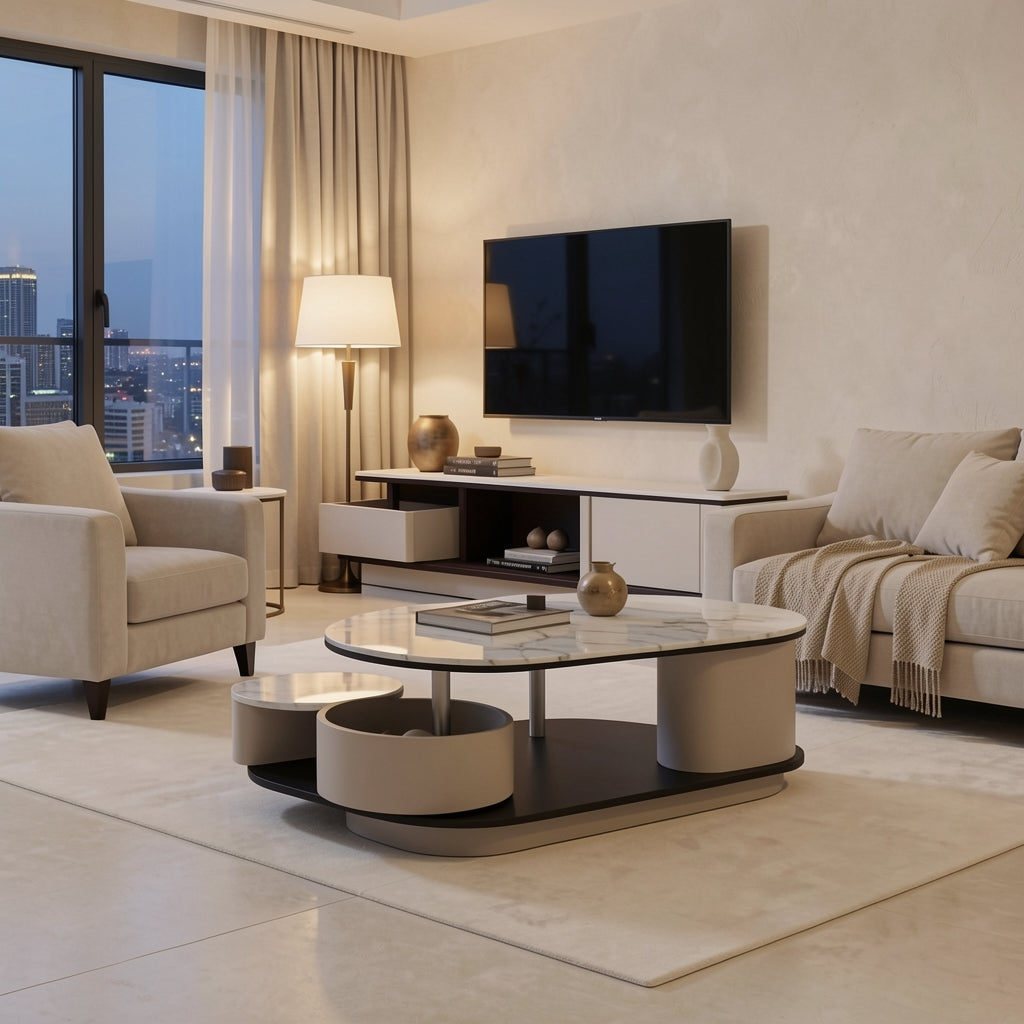 Gray TV Console and Coffee Table (DYJ2408) in urban dusk