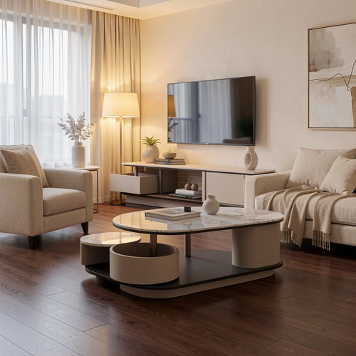 Gray TV Console and Coffee Table (DYJ2408) in warm evening walnut