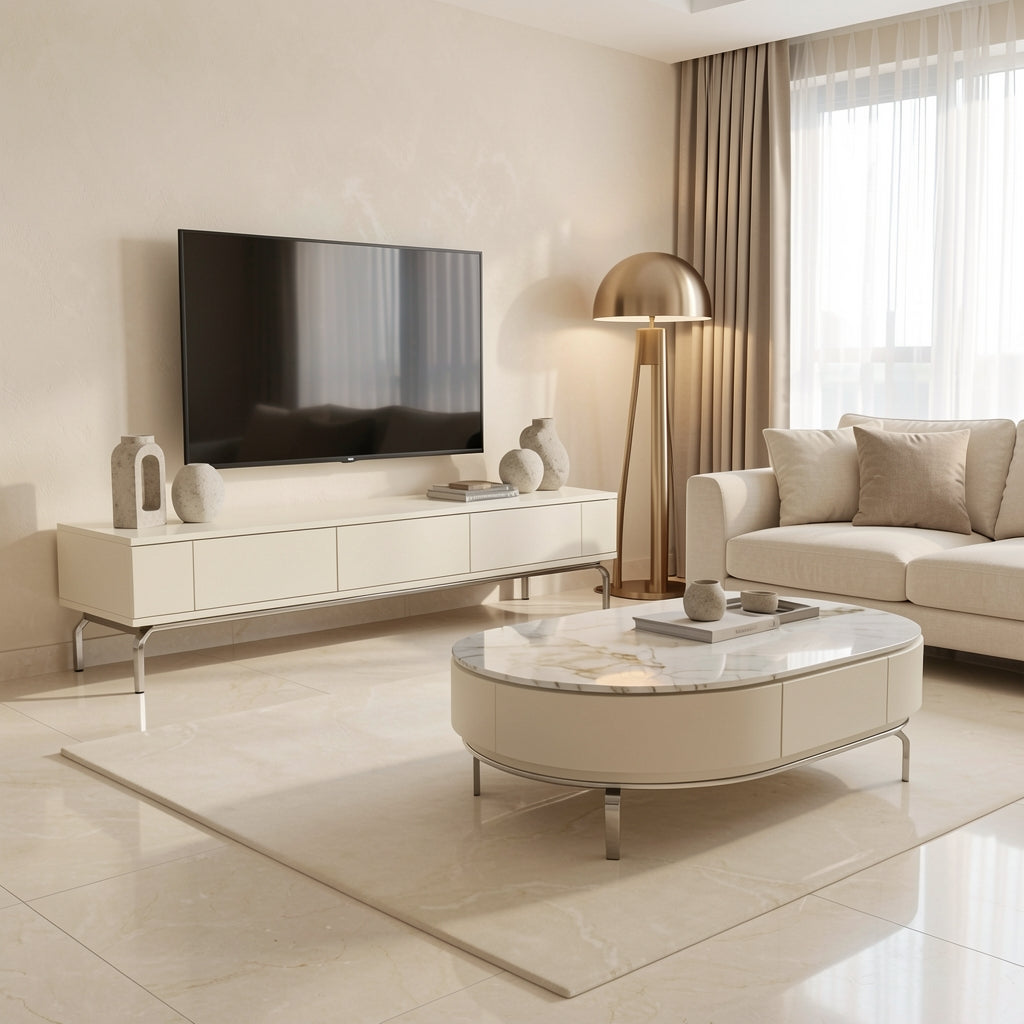 Luxury TV Console and Coffee Table (DYBY2679) in marble bronze