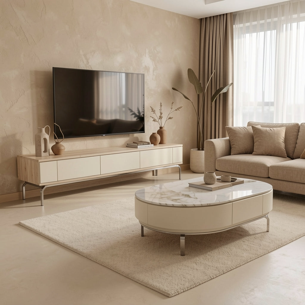 Luxury TV Console and Coffee Table (DYBY2679) in tonal taupe cocoon
