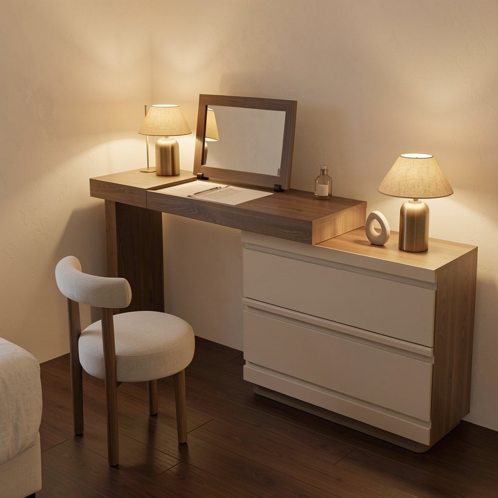 Black White Dressing Table (DY1036) in warm evening walnut