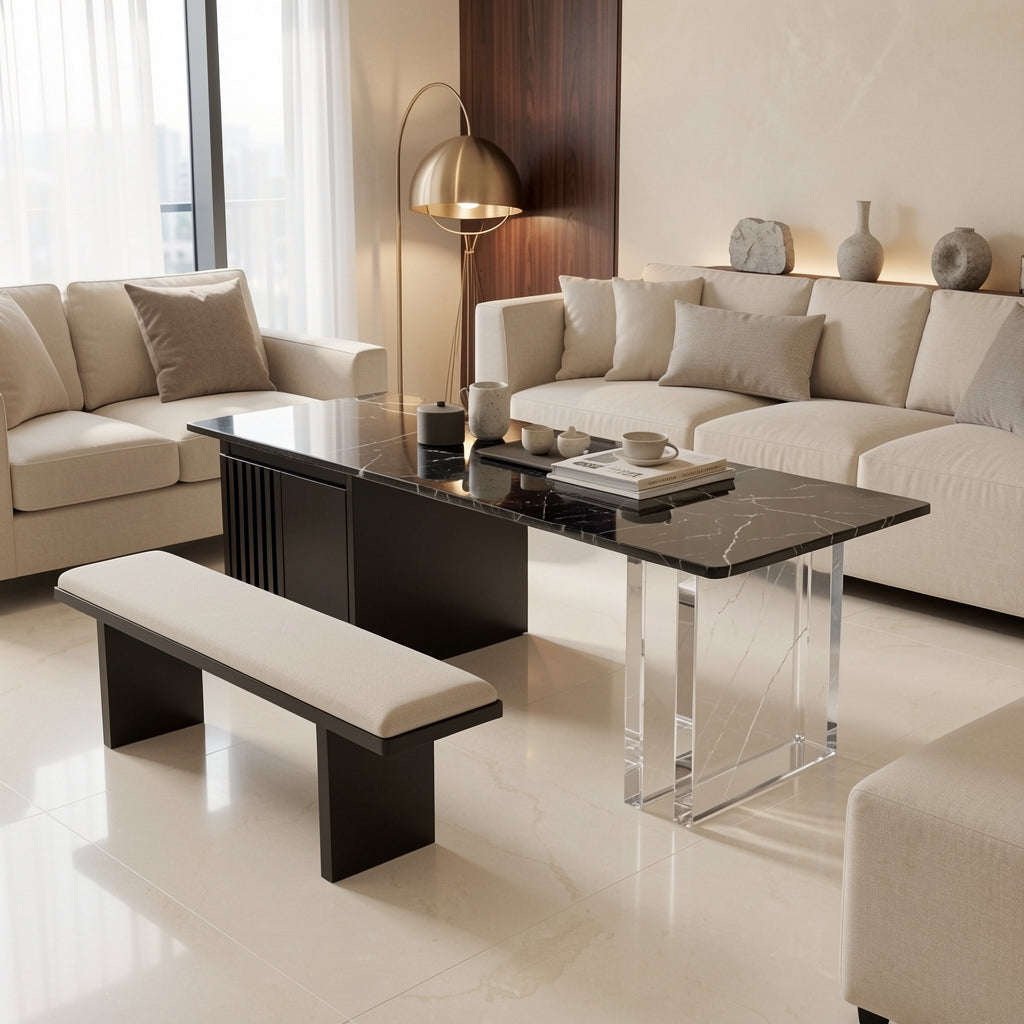 Black (DY518) Tea Table (DY518伸缩) in marble bronze