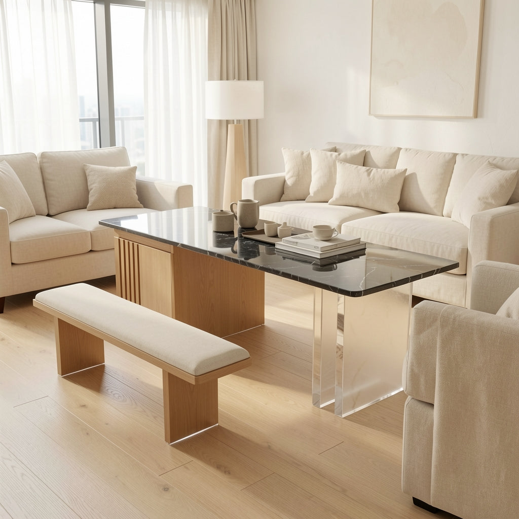 Black (DY518) Tea Table (DY518伸缩) in soft oak daylight