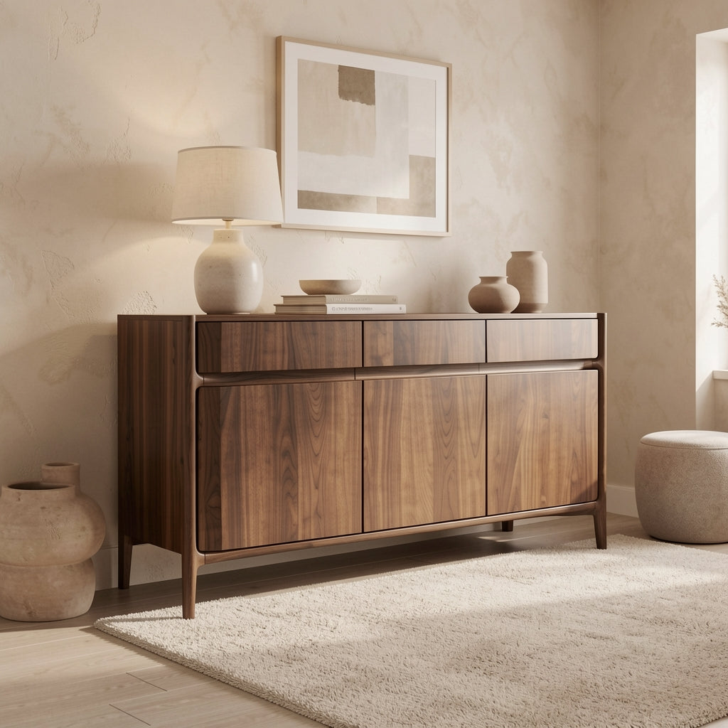 Walnut Veneer Sideboard (DY239) in tonal taupe cocoon