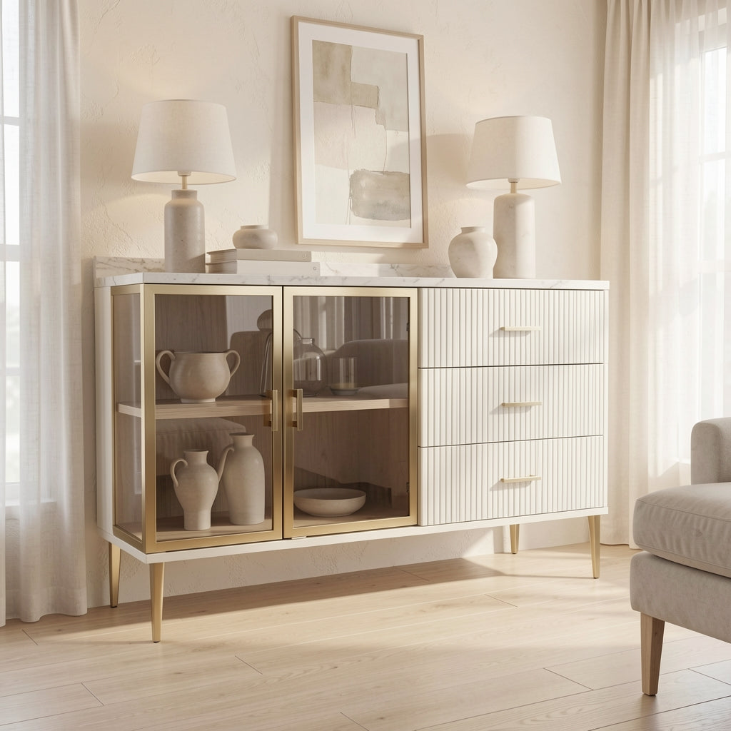 White Sideboard (DY262) in soft oak daylight