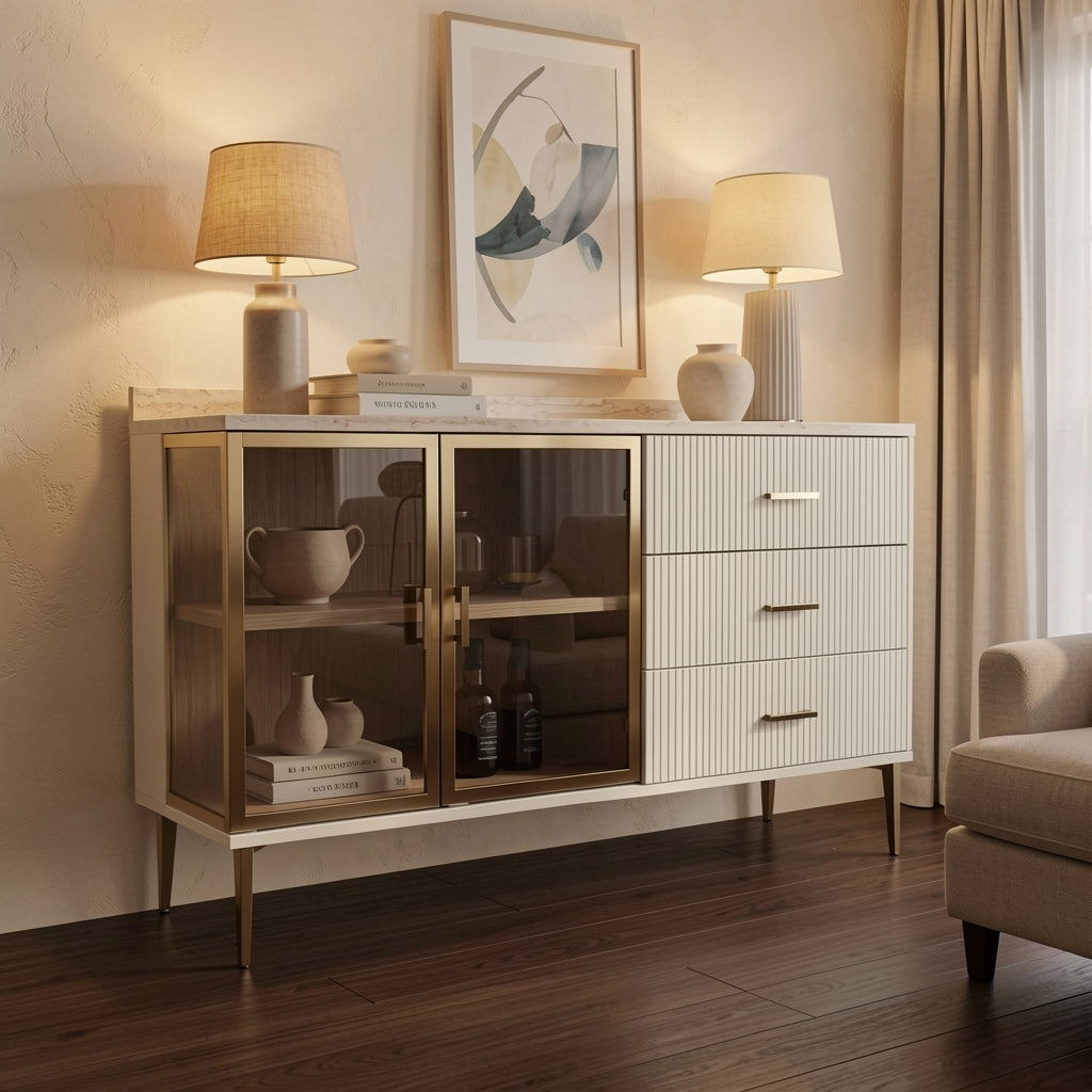 White Sideboard (DY262) in warm evening walnut