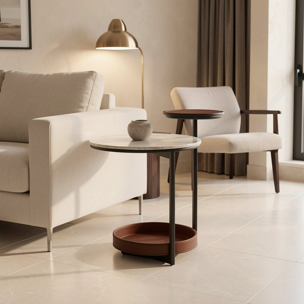 White Top Side Table (DYYM0031) in marble bronze