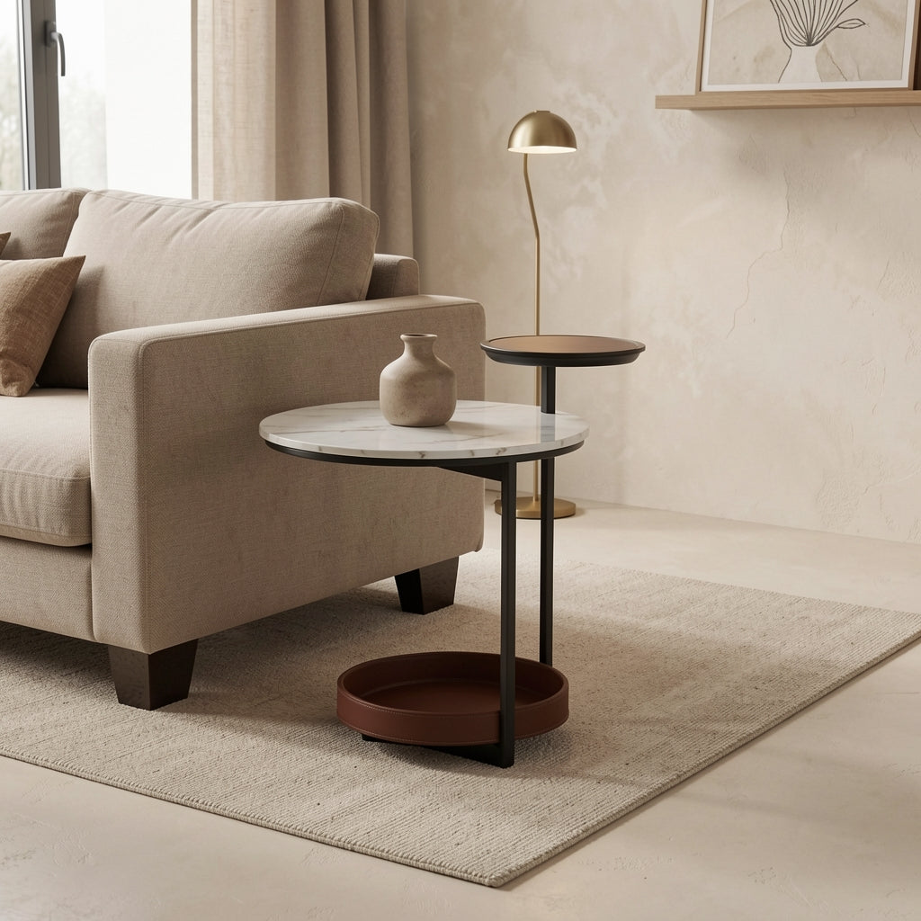 White Top Side Table (DYYM0031) in tonal taupe cocoon