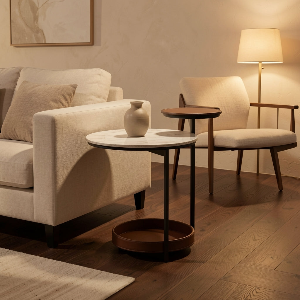 White Top Side Table (DYYM0031) in warm evening walnut