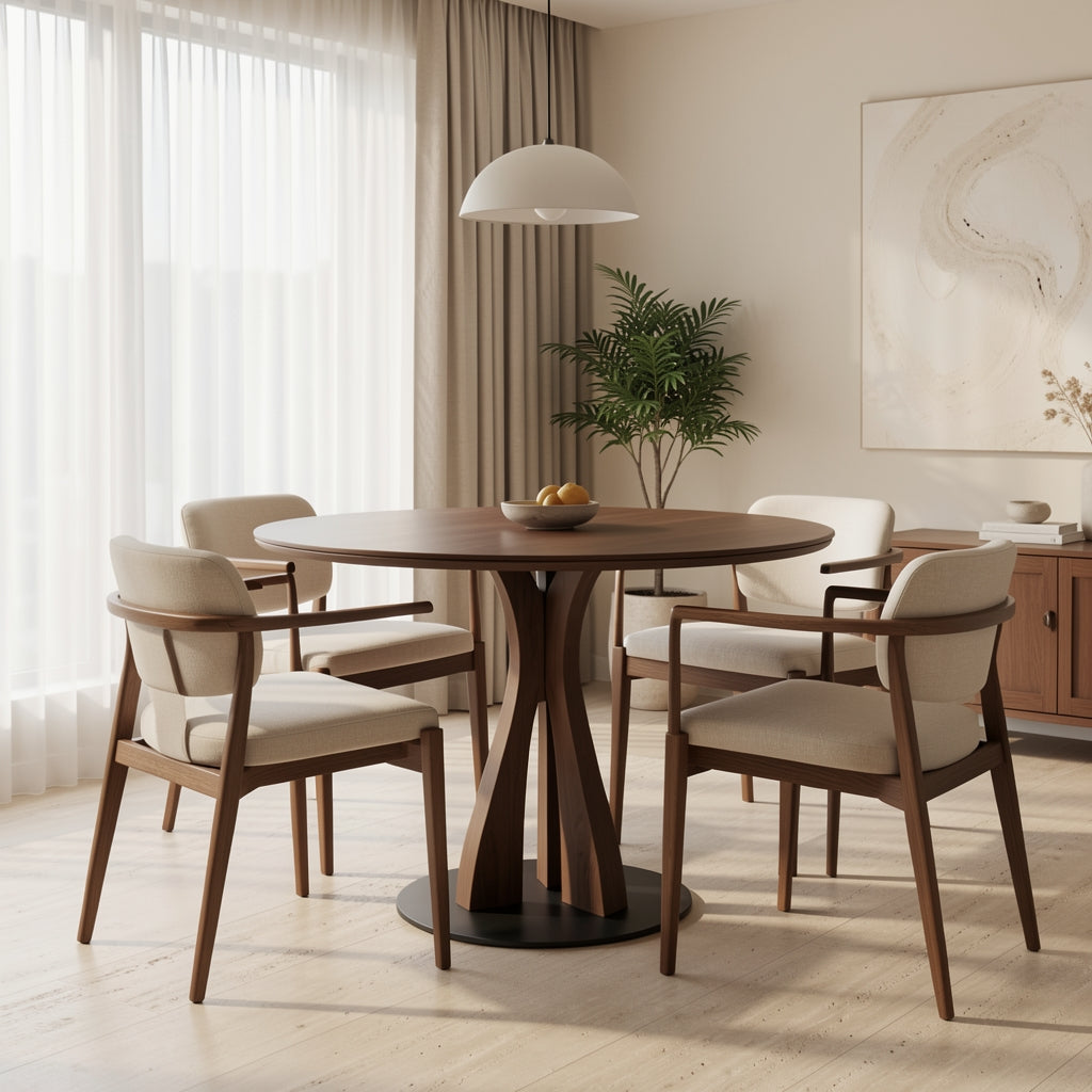 Chuluo Round Dining Table in home staged
