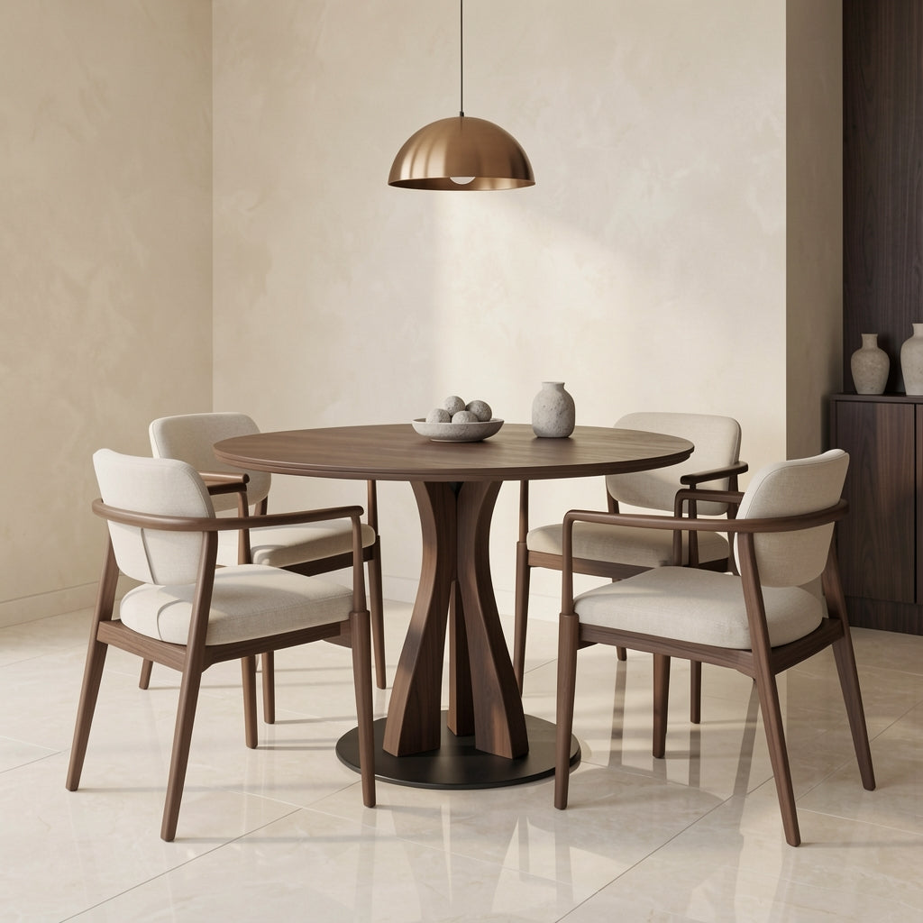 Chuluo Round Dining Table in marble bronze