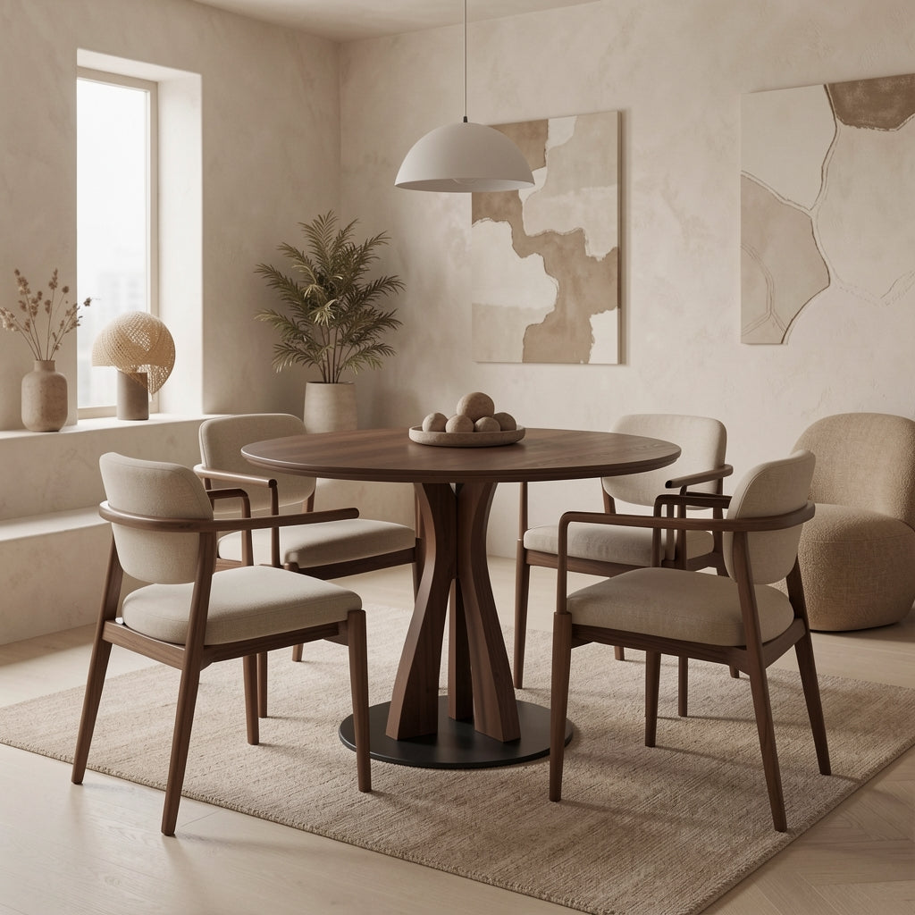 Chuluo Round Dining Table in tonal taupe cocoon