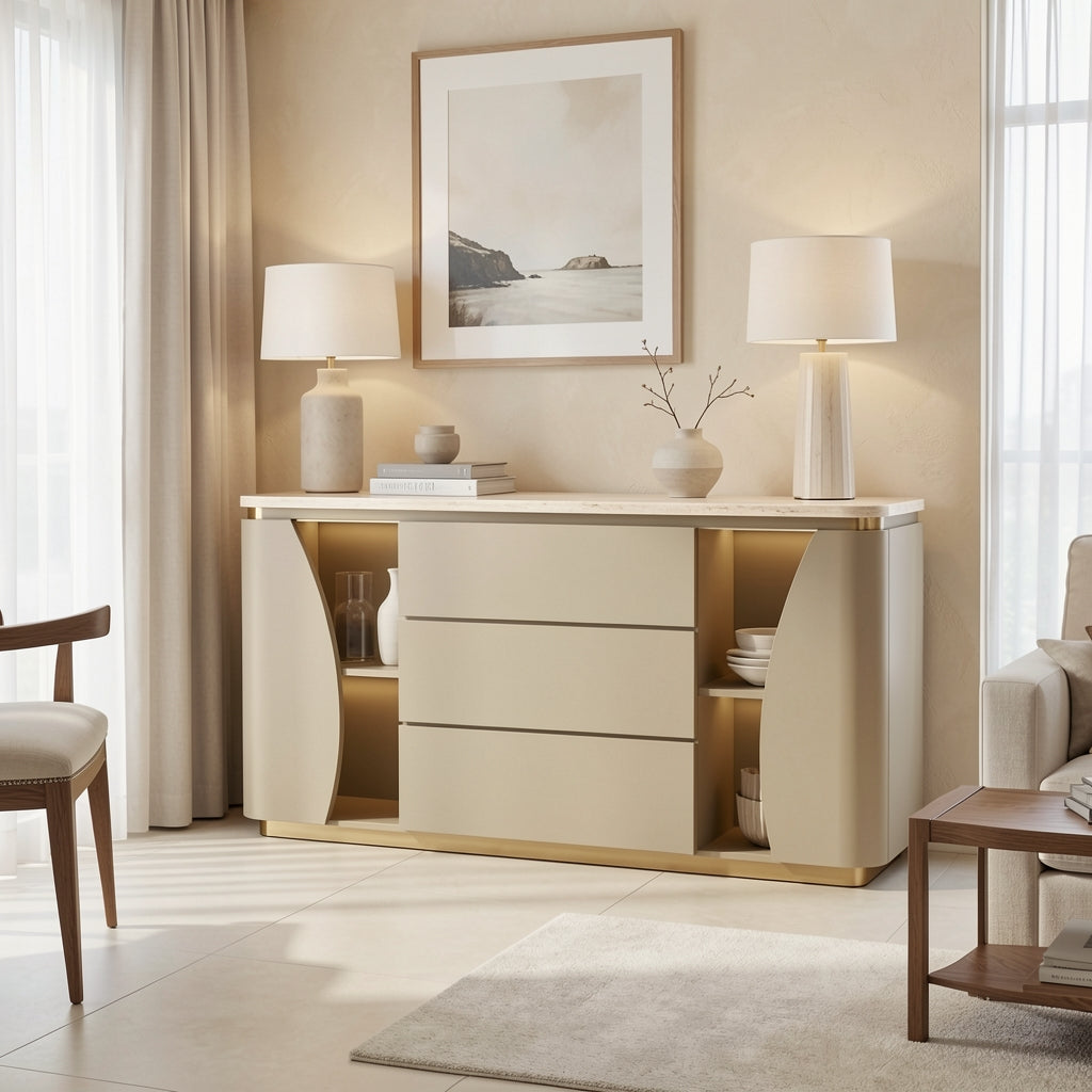 Beige Sideboard in home staged