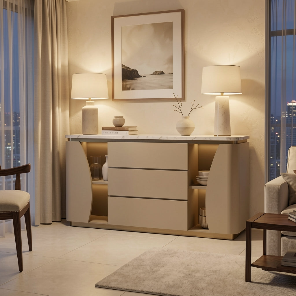 Beige Sideboard in urban dusk