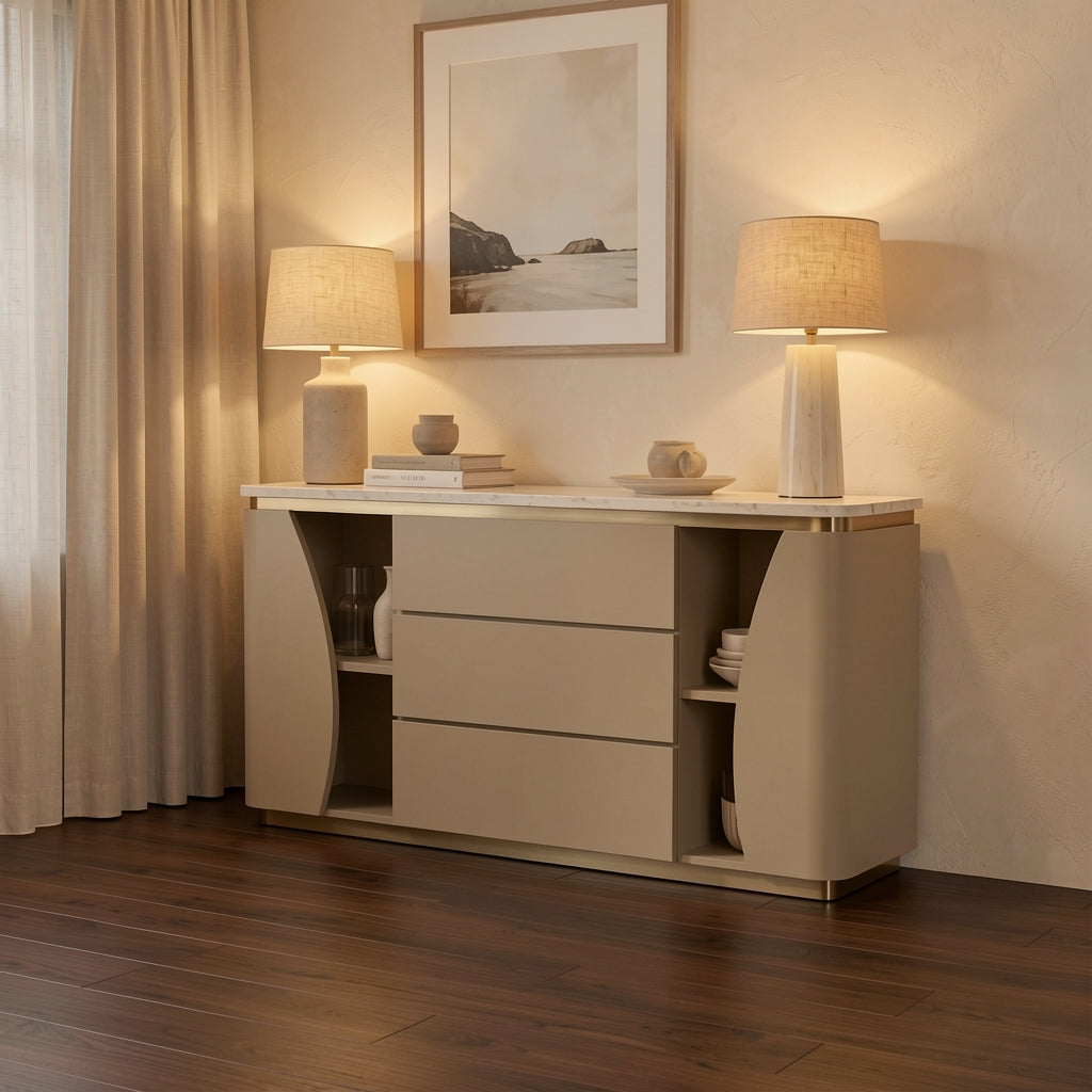 Beige Sideboard in warm evening walnut