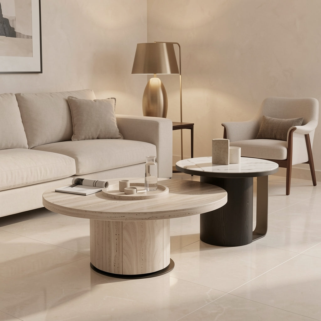 Nanxi Round Coffee Table in marble bronze