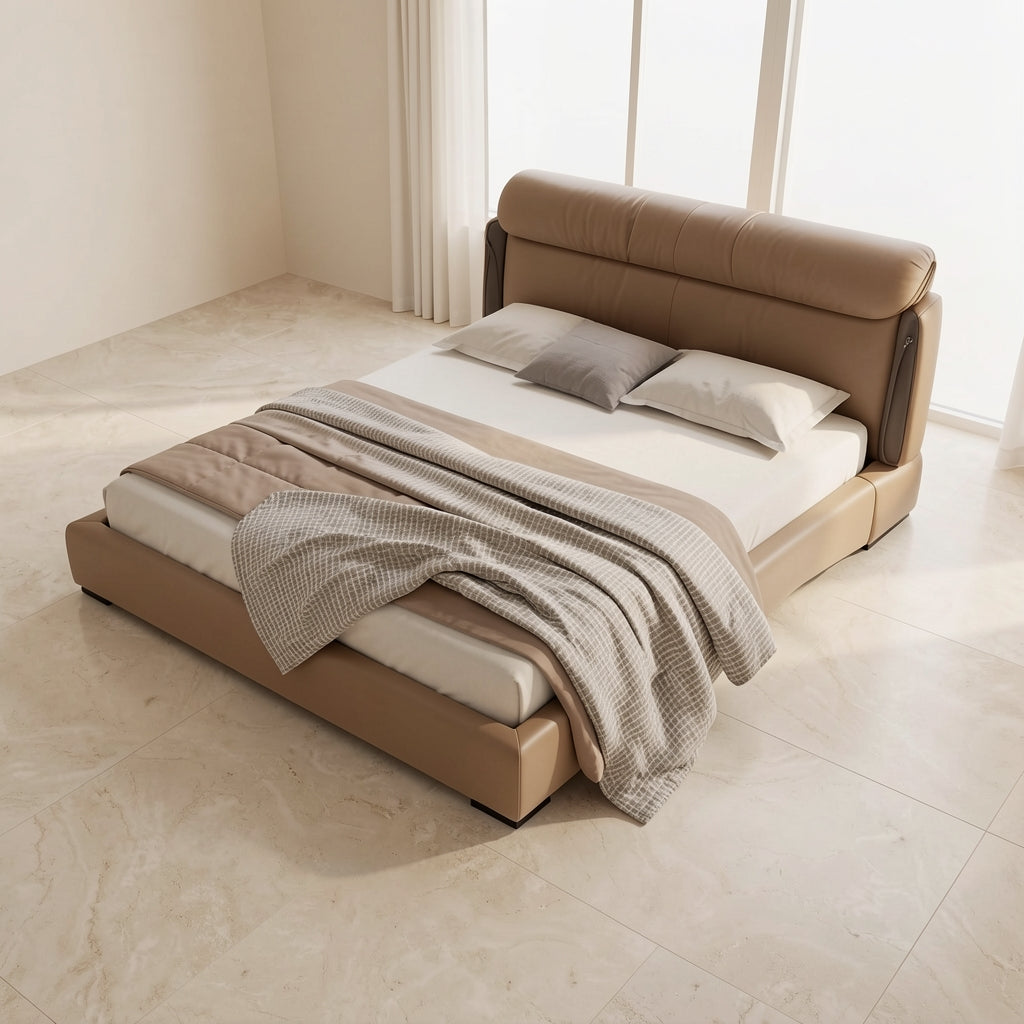 Qiaomu Leather Look Bed in elevated