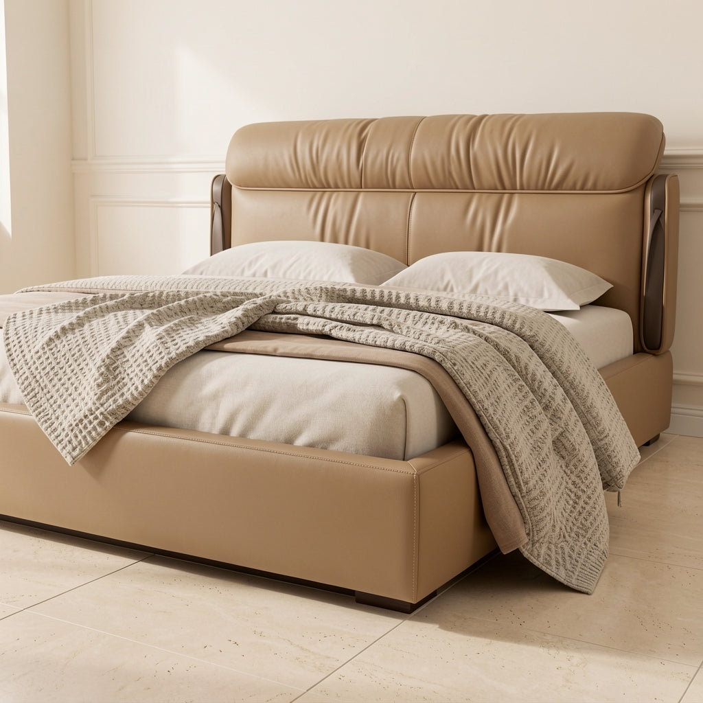 Qiaomu Leather Look Bed in low