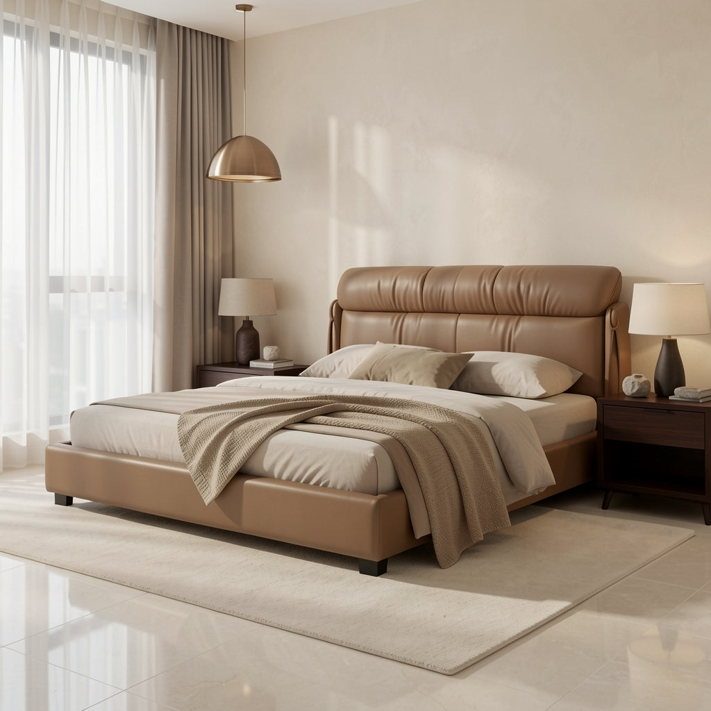 Qiaomu Leather Look Bed in marble bronze