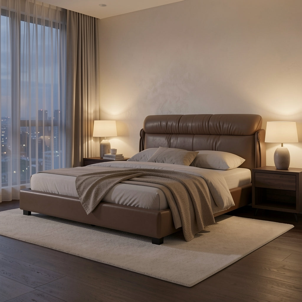 Qiaomu Leather Look Bed in urban dusk