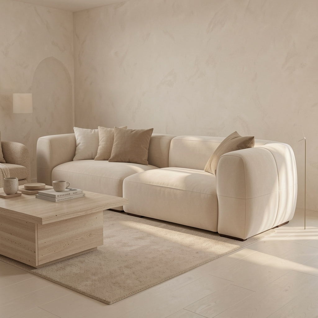 Daibai Low Profile Sofa in tonal taupe cocoon