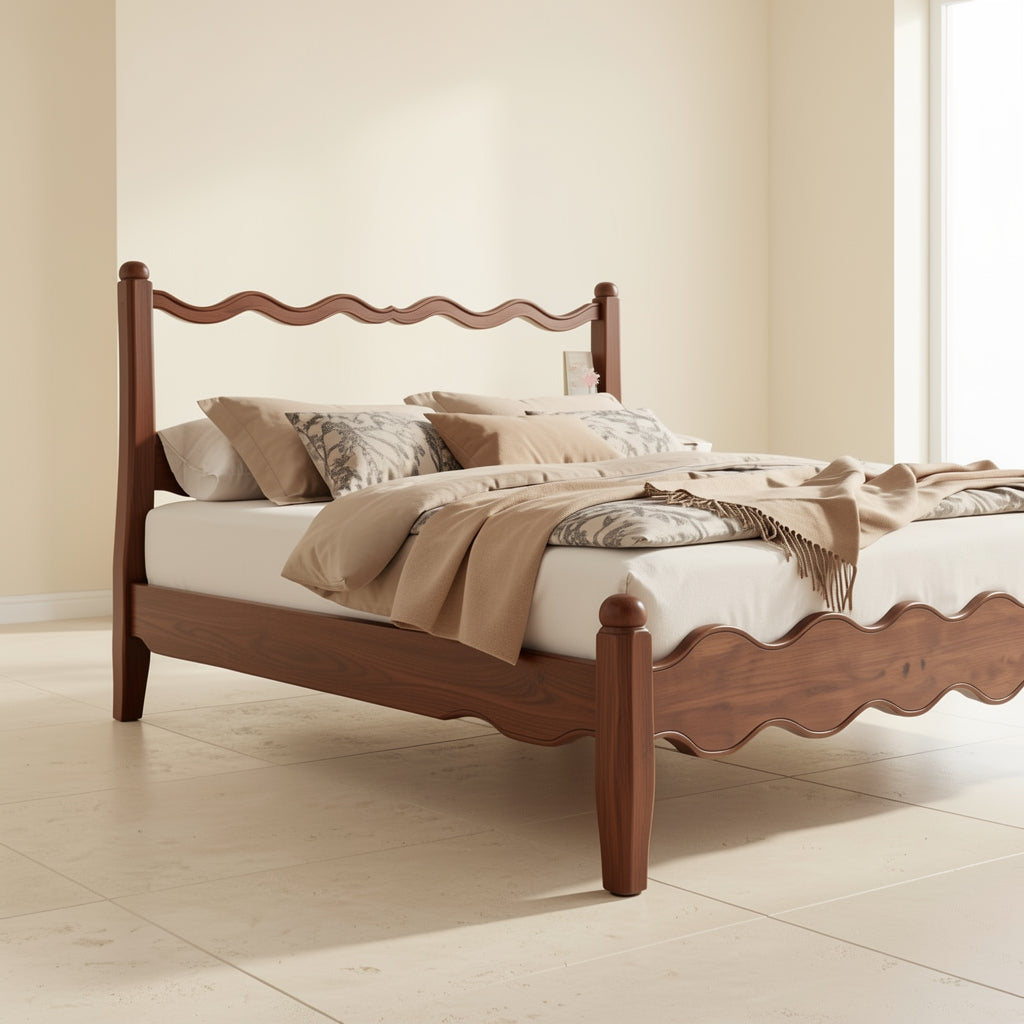 Wavy Headboard Bed in low