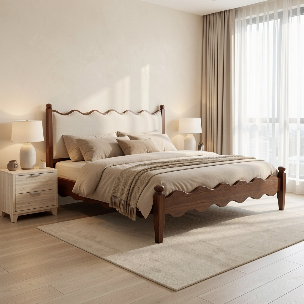 Wavy Headboard Bed in home staged