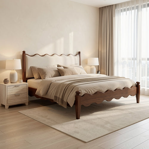 Wavy Headboard Bed in home staged