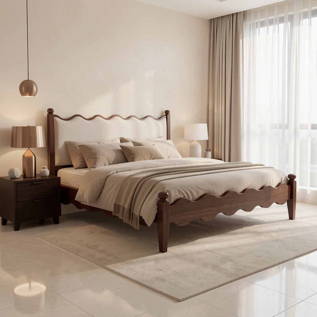 Wavy Headboard Bed in marble bronze