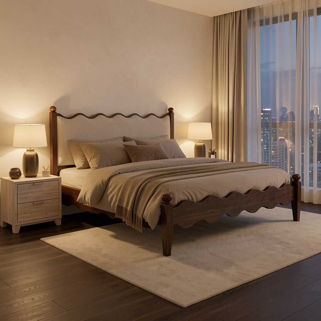 Wavy Headboard Bed in urban dusk