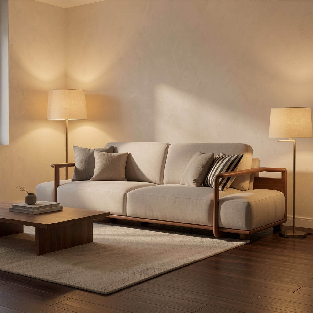 Light Colored Sofa · Edition 1 in warm evening walnut