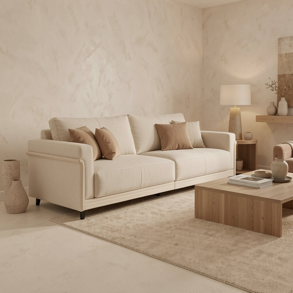 Contemporary Sofa in tonal taupe cocoon