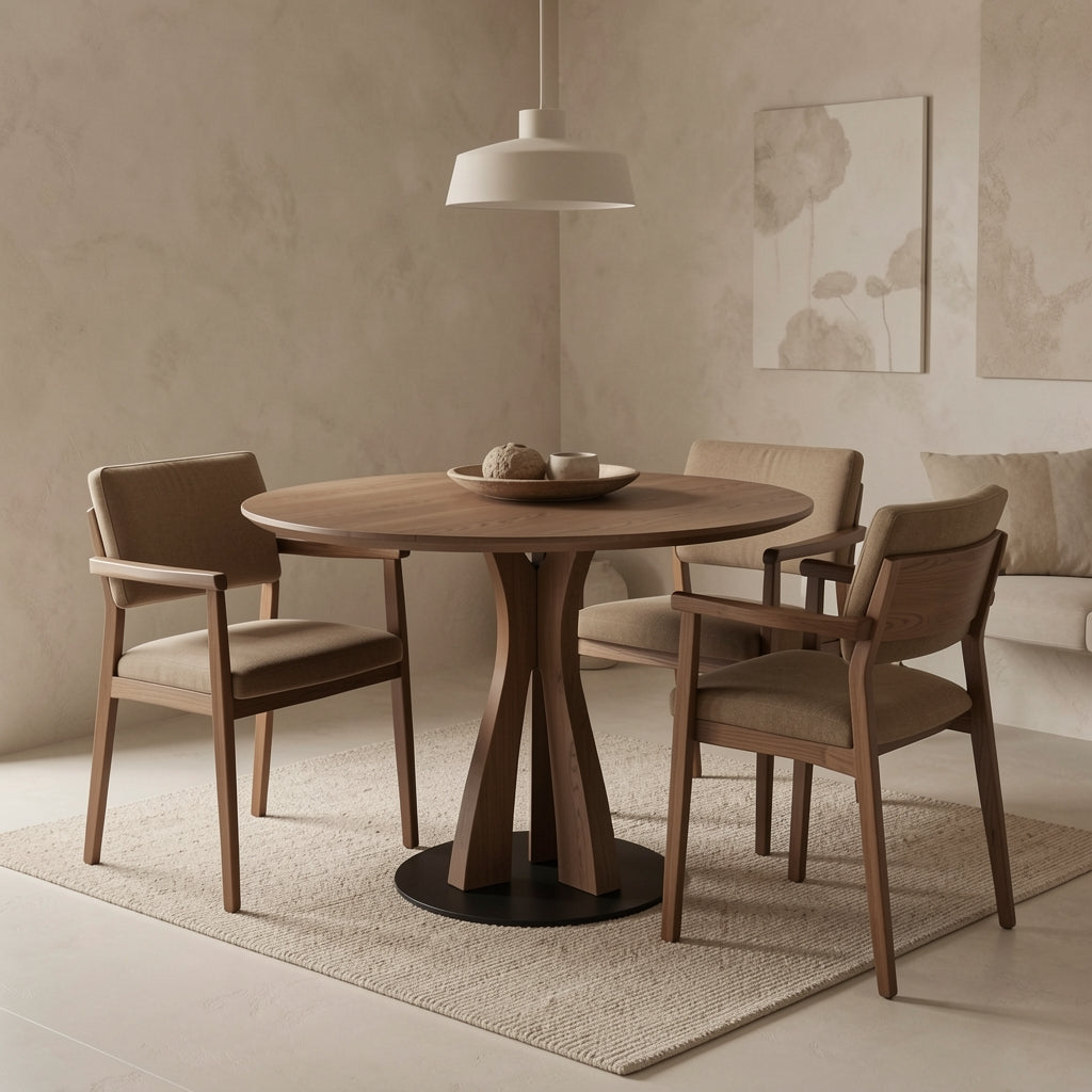 Round Black Dining Table · Edition 1 in tonal taupe cocoon