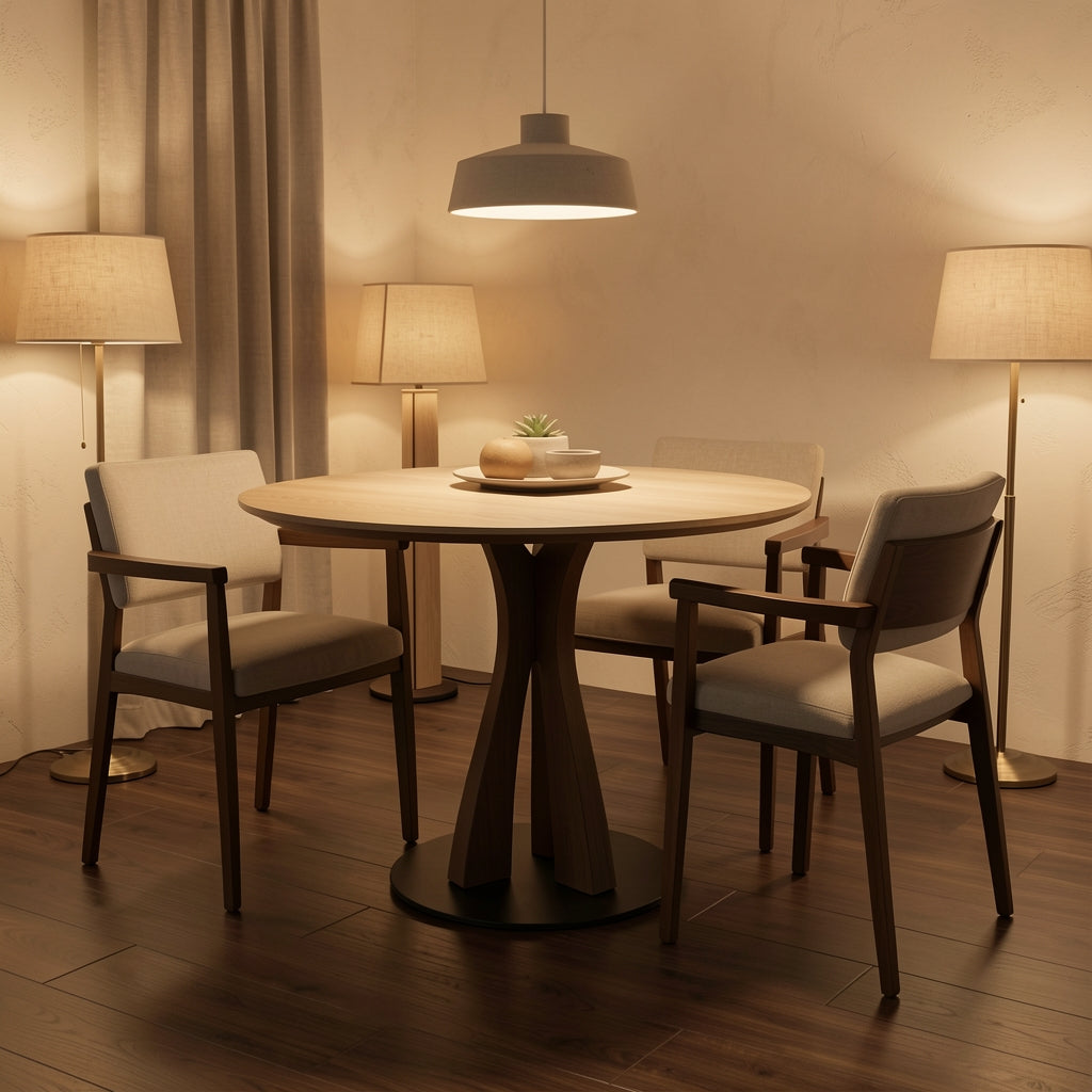 Round Black Dining Table · Edition 1 in warm evening walnut